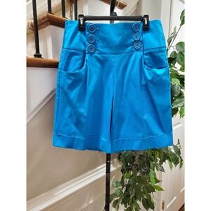 Ashley Stewart Women Solid Blue Cotton Mid Rise Buttons Front Casual Shorts 18W
